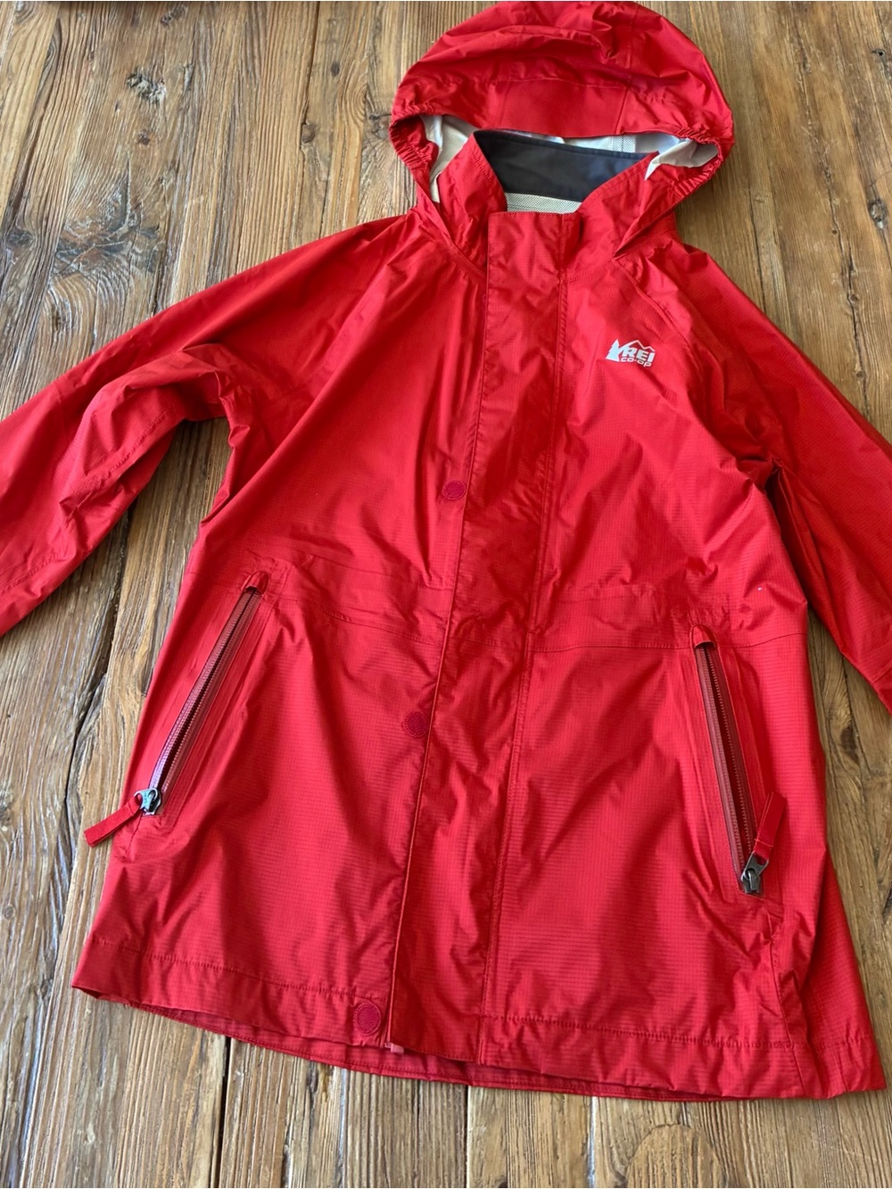 REI Kids Red Hooded Waterproof Raincoat